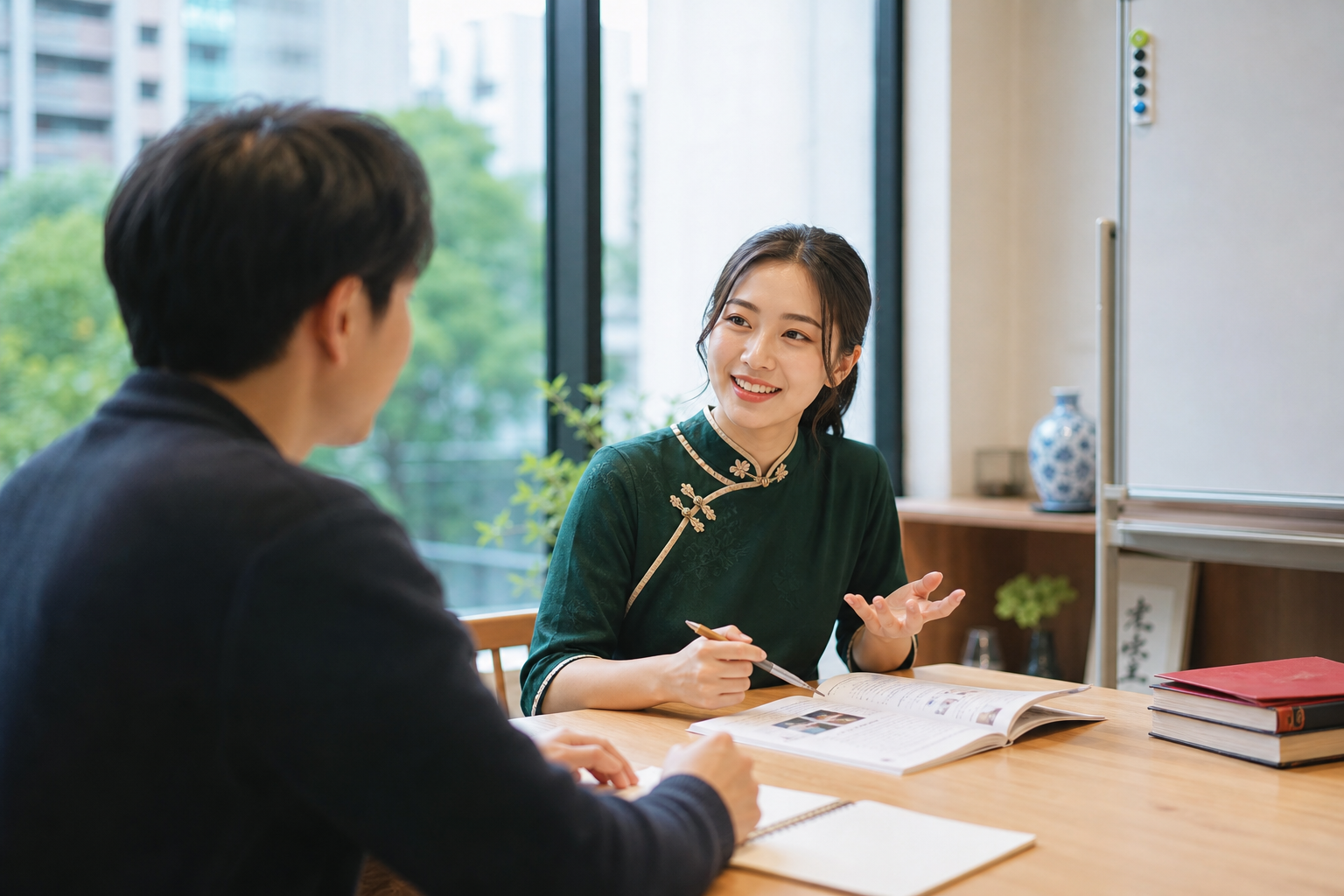 中国語の体験レッスンを受ける様子
